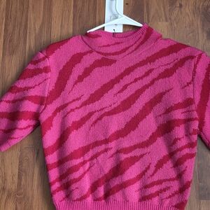 Cropped Vibrant Pink and Red Women's Turtleneck Sweater